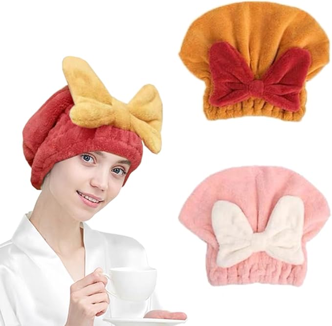 Jenmex Microfiber Hair Towel Wrap for Women, 2Pcs Hair Towel Cap.Soft Absorbent Turban Hair Towel for Long and Wet Hair (Orange & Pink)