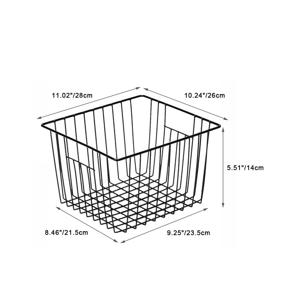 SANNO Black Closet Baskets Freezer Baskets Pantry Storage Wire Basket,Wire Basket Farmhouse Storage Organizer, Metal Household Storage Organizer Bin for Pantry Shelf Kitchen Cabinet Bathroom Black