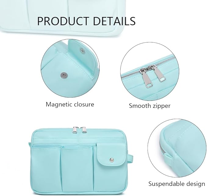 Storage Bag-arge Cosmetic Bag for Women Travel Makeup Bag Zip Up Bag Pure Cotton Canvas Can be Suspended (Mint Green)