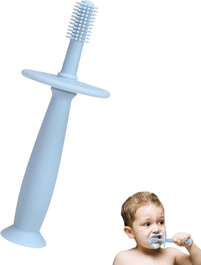 Infant Toothbrush – 360° Baby Toothbrush, Suction Base | Soft Silicone Teether, Toddler Gum Massager, Teething Pacifier Accessory, Baby Care Tool, Gentle Bristle Training Brush, Ergonomic Babys