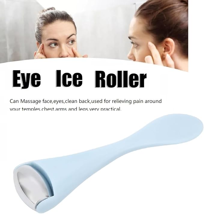 Mini Eye Face Rollers Massager 304 Stainless Steel Ice Silicone Roller for Relief Pain Skincare Facial (Blue Color)