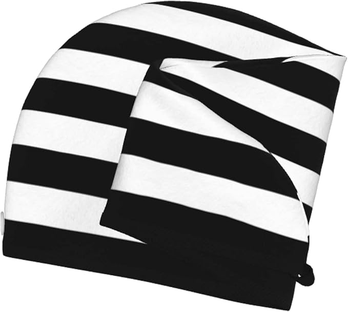 Black and White Stripe Hair Towel Wrap Microfiber Fast Drying Hair Turban with Buttons for Women Men Drying Curly, Long & Thick Hair