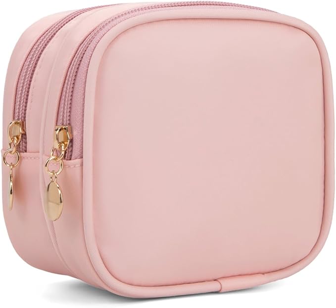 XIAOLER Small Makeup Pouch, Double Zipper Cosmetic Bag, Travel Makeup Bag, Cute Makeup Bag for Purse, Mini Toiletry Bag (pink)