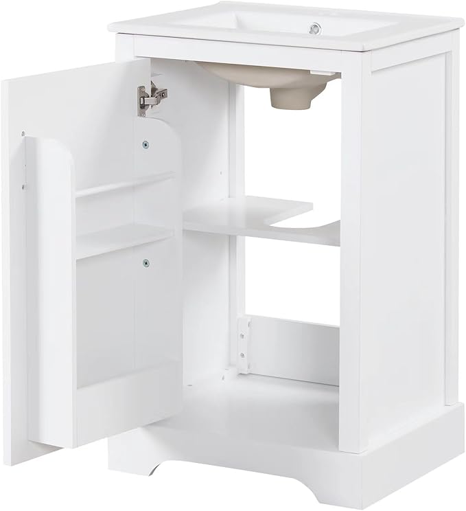 Bellemave 20" Bathroom Vanity with Sink, Small Bathroom Cabinet with Soft Closing Door, Free Standing Single Basin Bathroom Vanity with 2-Tier Storage Rack and Adjustable