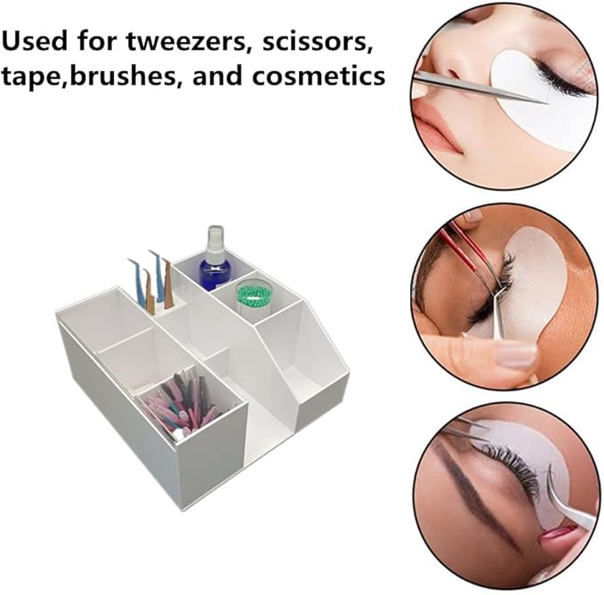 LIXIMMAZN Acrylic Large Capacity Makeup Organizer, Grafting Beauty Extension Supplies Lash Storage Display, Eyelash Storage Case Brush Tweezers Cosmetic Holder (White)
