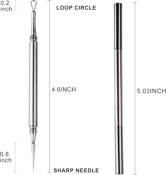 Professional Facial Milia Removal and Whitehead Extractor & Lancet - Double Ended Circle Loop & Sharp Needle Pimple Popper Tool - 2-in-1 Blackhead & Blemish Remover - Zit and Pimple Acne Removal