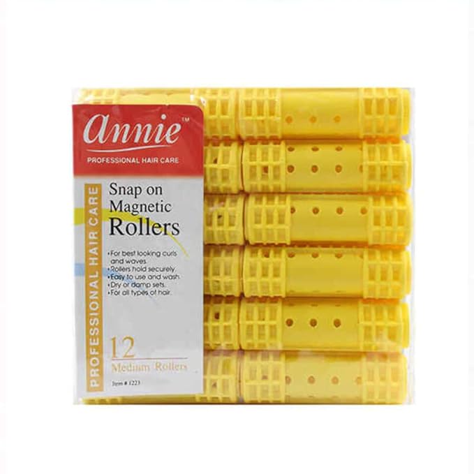 Annie Snap-On Magnetic Rollers 3/4 Inch Yellow 12 Pack - Medium Hair Curlers for Curls & Waves - Durable, Reusable & Easy to Use on Dry or Damp Hair - Secure Fit for All Hair Types