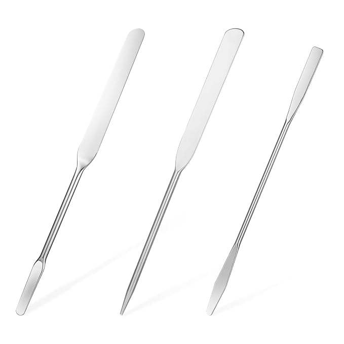JJUNW 3 pcs Makeup Spatula Foundation Spatula, Stainless Steel Facial Beauty Spatula, Tiny Makeup Palette Mixer Face Cream Applicator Cosmetic Mixing Tool for Even Application Foundation Double Edged