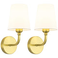 Kvhiiw Bathroom Vanity Light, Matte Black Bathroom Light Fixtures, Set of 2 Lighting Fixtures Over Mirror, Modern Wall Sconce with Flared White Fabric Shade, E26 Socket(ETL Listed)