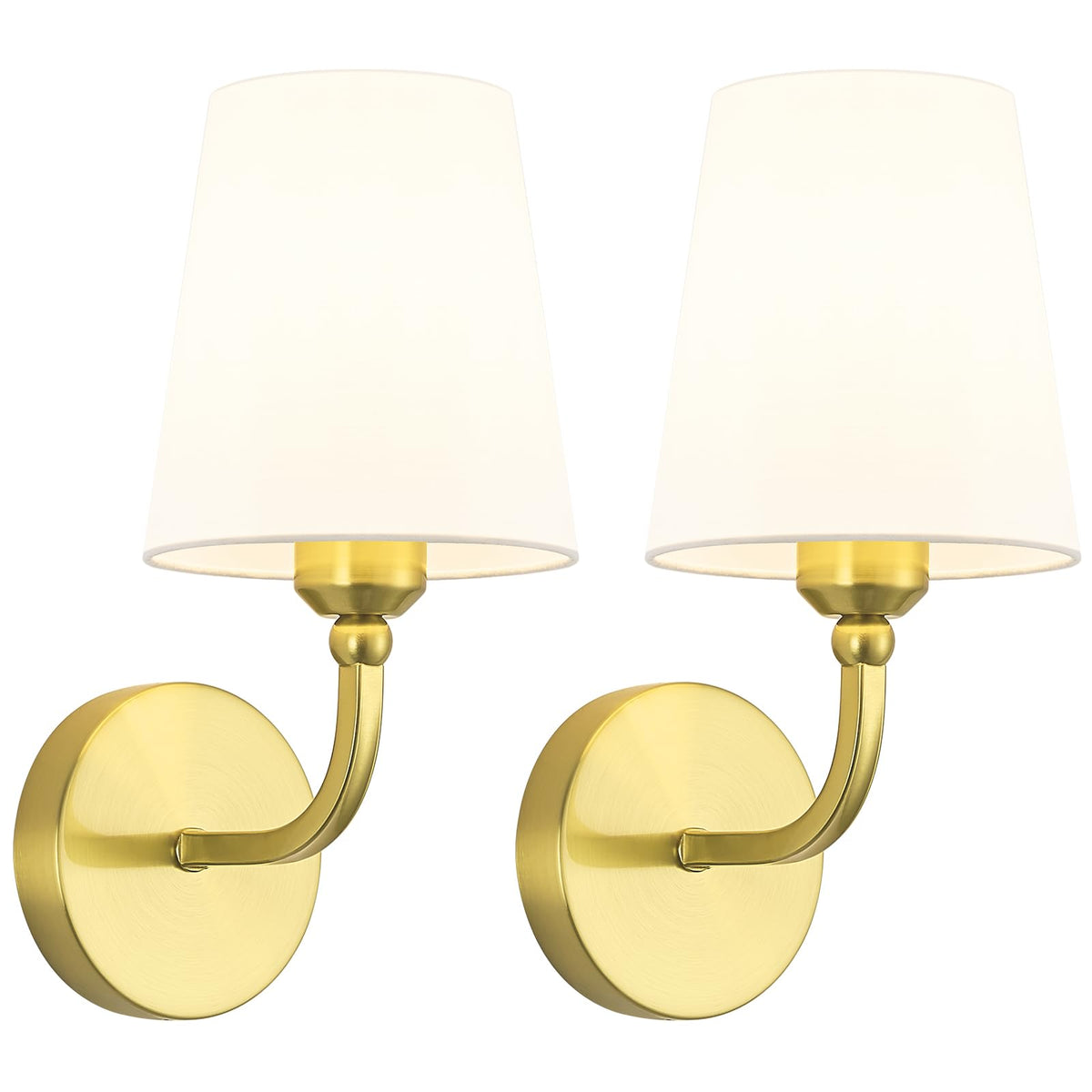 Kvhiiw Bathroom Vanity Light, Matte Black Bathroom Light Fixtures, Set of 2 Lighting Fixtures Over Mirror, Modern Wall Sconce with Flared White Fabric Shade, E26 Socket(ETL Listed)