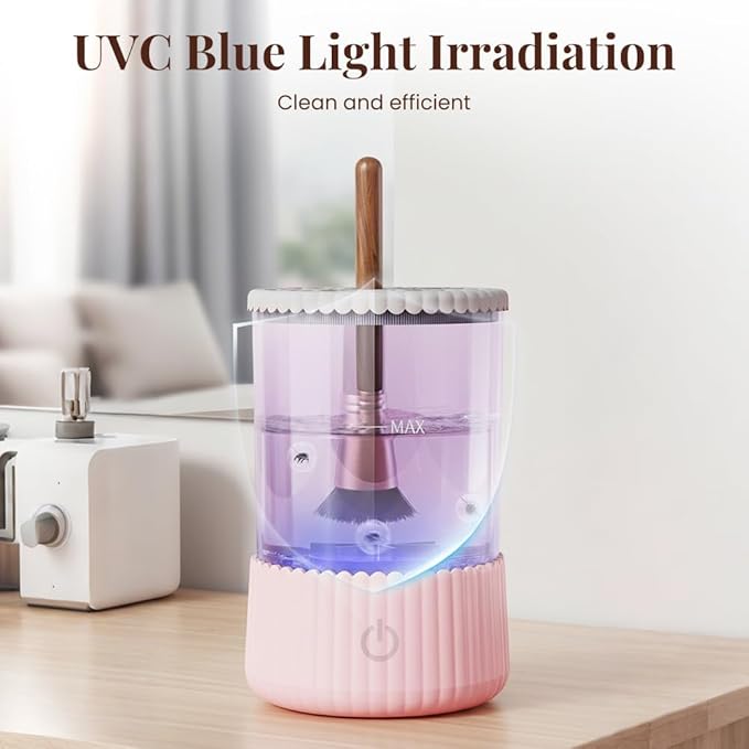 Electric Makeup Brush Cleaner, 2026 New Multi-Functional Cosmetic Brush Cleaner Machine, Portable Automatic Makeup Brush Cleaning Solution With Dryer-Holder, Beauty Gift for Women (Pink)