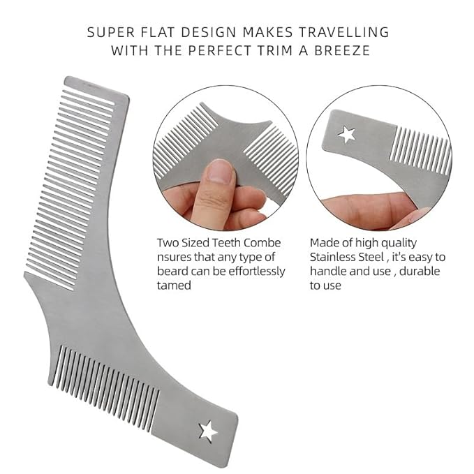 Beard Shaping Styling Tool with inbuilt Comb for Men, Men Beard Shaping Styling Template Comb Men's Beards Beauty Tool For Trimming Moustache Shave Comb Styling Tool(Silver)