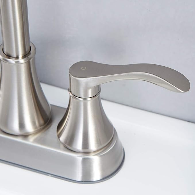 Lead-Free Commercial 2-Handle Brushed Nickel Bathroom Sink Faucet, 360° Swivel High-Arc Spout 4 Inch Centerset Lavatory Vanity Faucets Set for Bathroom Sink with Drain & Water Hoses, VLS10003BML-1
