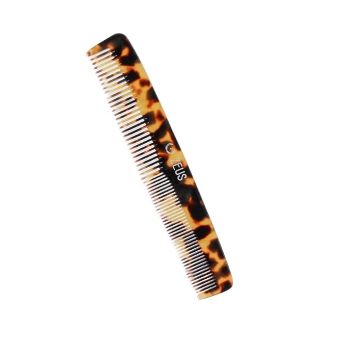 ZEUS Beard Comb for Men, 6” Saw-Cut Tortoiseshell Hair Comb (V12)
