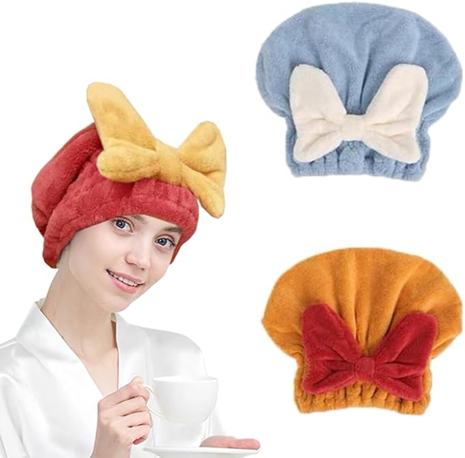 Jenmex Microfiber Hair Towel Wrap for Women, 2Pcs Hair Towel Cap.Soft Absorbent Turban Hair Towel for Long and Wet Hair (Blue & Orange)