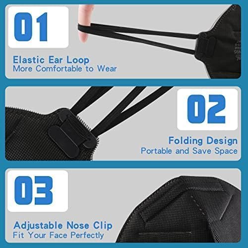 benehal NIOSH Approved N95 Mask Particulate Respirators, Pack of 60 N95 Face Masks, Individually Wrapped,Black