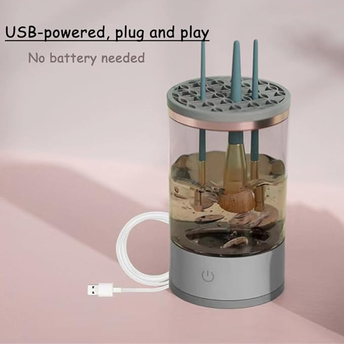 AMYESE Makeup Brush Cleaner, Automatic Makeup Brush Cleaning Machine, 3-in-1 Electric Beauty Brush Cleaner, Air Drying and Dust-proof Organizer, Makeup Brush Tool, Great Gift for Makeup Friends