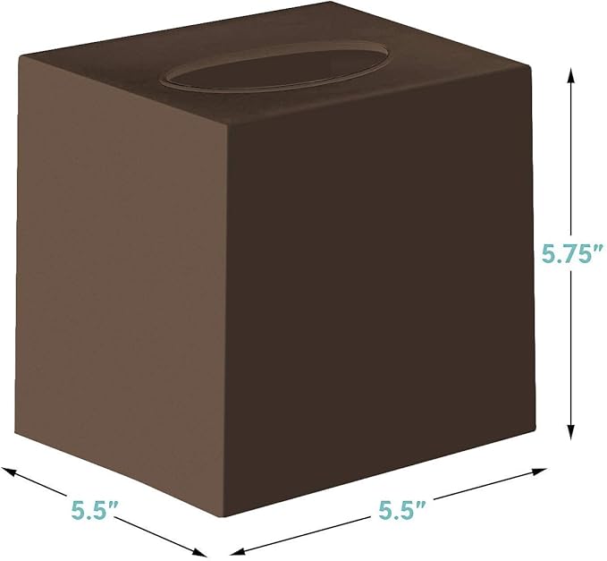 Brown Tissue Box Cover Square - Plastic Facial Tissue Box Holder Set of 2 - Cube Tissue Holder Dispensers Fit Any Vanity Countertop, Bedroom Dresser, Office Desk or Brown Bathroom Decor