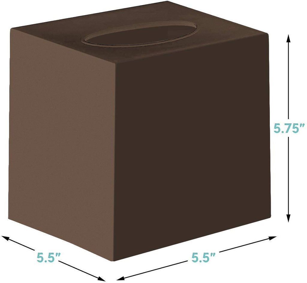DWËLLZA HOMË Brown Tissue Box Cover Square - Plastic Facial Tissue Box Holder Set of 2 - Cube Tissue Holder Dispensers Fit Any Vanity Countertop, Bedroom Dresser, Office Desk or Brown Bathroom Decor