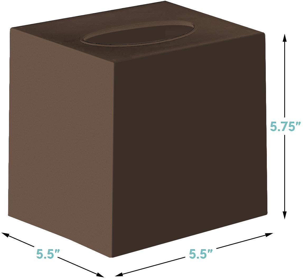 DWËLLZA HOMË Brown Tissue Box Cover Square - Plastic Facial Tissue Box Holder Set of 2 - Cube Tissue Holder Dispensers Fit Any Vanity Countertop, Bedroom Dresser, Office Desk or Brown Bathroom Decor