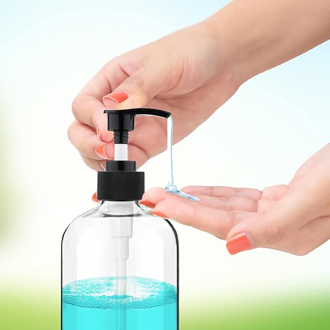 Empty Plastic Pump Bottles Dispenser 2 Pack 32oz/ 1 Liter Portable Clear BPA-Free Cylinder Shampoo Lotion Hand Pump Bottle Durable Refillable Containers (Clear, 32 Oz, 2 Pack)