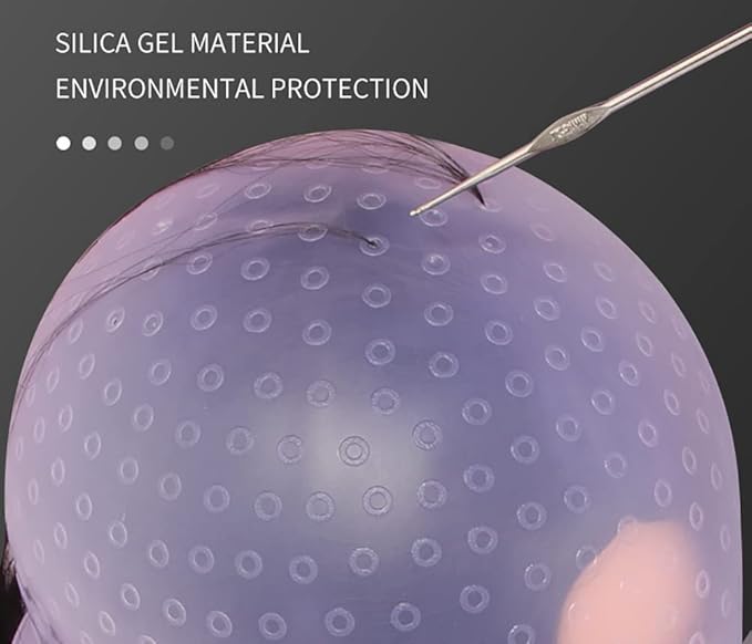 Silicone Highlight Tipping Cap for Hair with Hook Reusable Hair Cap for Hair Coloring Hair Staining Cap Dyeing Tool