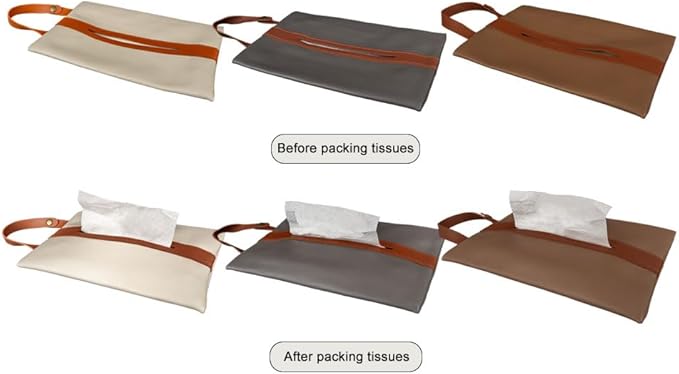 Spotact Tissues Box PU Leather Facial Paper Storage Case Rectangular Organizer Holder Decor with Hanging Strip for Kitchen Restaurant Countertops Bedroom Dressers Night Stands Desks (Gray)