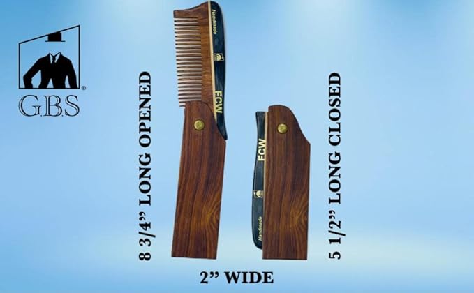 G.B.S Wooden Hair Comb for Men Pocket Folding Comb for Beard Wide Tooth Pack of 2