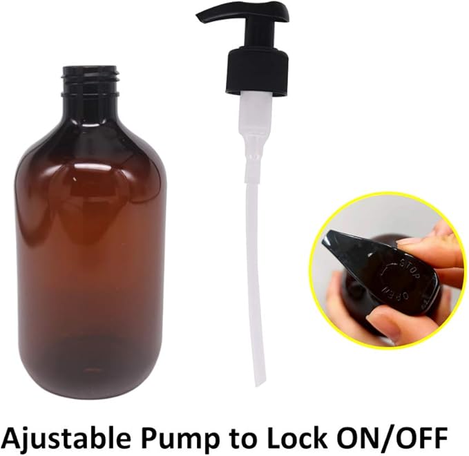 zmybcpack 4 Pack 16 OZ Amber Plastic Pump Lotion Bottles Dispenser