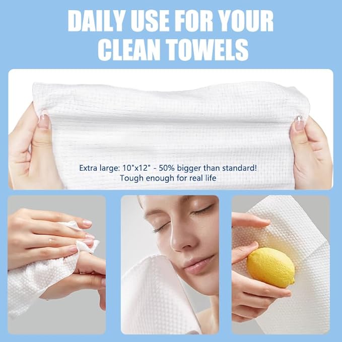 Disposable Face Towels 10"×12" Makeup Remover and Clean Soft and Thick Dry Wipes Facial Tissue XL Towelettes 100 Count