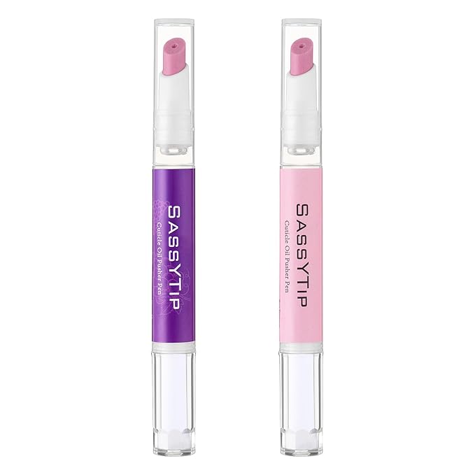 SASSYTIP Ceramic Cuticle Pusher & Oil Pen, 2ml Rose + Grape Scented Nail Care Pen, Gentle Cuticle Remover for Dry & Damaged Nails, Moisturize Strengthen Brighten (Pink3.0&Grape3.0)