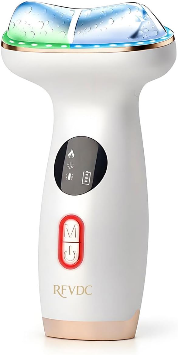 RFVDC Cold Heated Electric Gua Sha, Facial Neck Lymphatic Drainage Sculpting Tool, Cooling Depuffing Wand for Puffy Face, 7-in-1 LED Red Light Face Massager for Lifting, Contouring, Firming