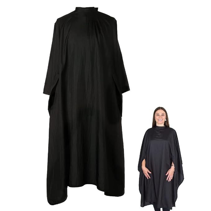 Black Hair Cutting Shampoo Cape w Armholes - Nylon Waterproof Color Cape