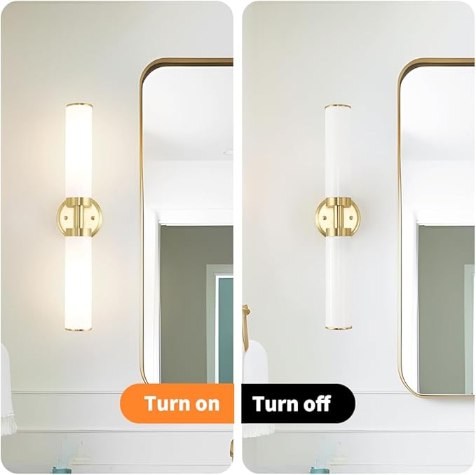 Antique Gold Wall Sconces Set of 2, Modern Bathroom Vanity Lights for Mirror, Wall Light Fixtures with Milk Glass for Bathroom, Bedroom, Hallway, E26 Base, Bulbs Required, 22.05 Inch