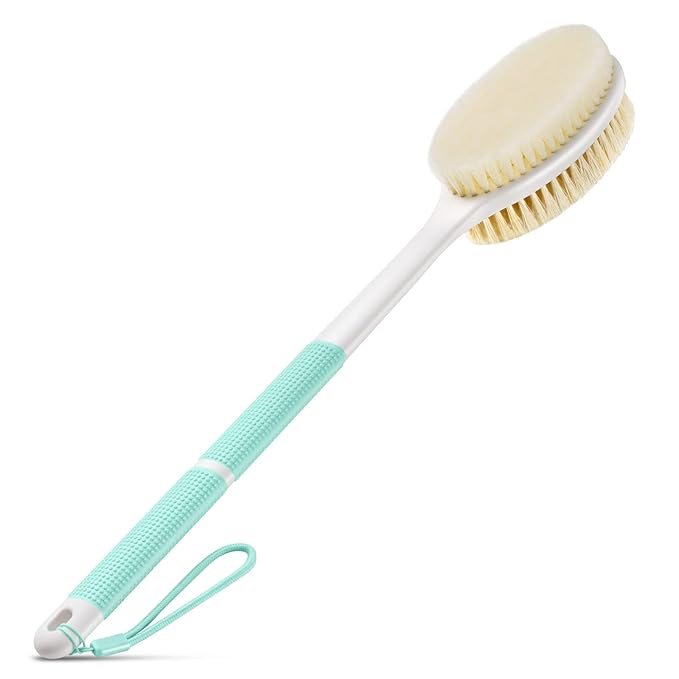Backski Back Scrubber Anti Slip for Shower, Long Handle Bath Brush with Stiff and Soft Bristles for Exfoliation, Dual-Use Shower and Dry Body Brush(Purple)