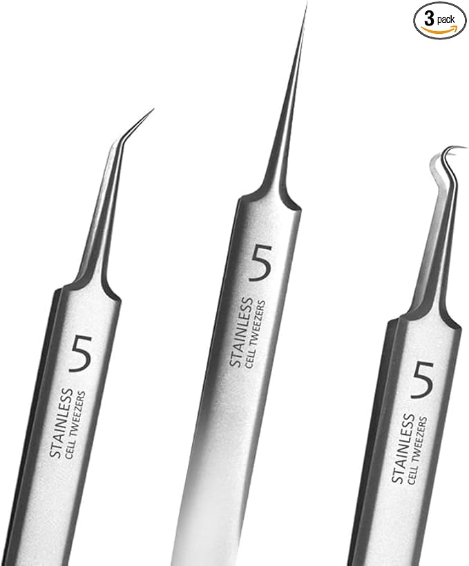 3 Pcs Silver Professional Blackhead Tweezer Professional Facial Blackhead Remover Tweezers Precision Extractor Acne Blemish and Blackhead Removal Tools l with Storage Box Skin Care Tools Accessories
