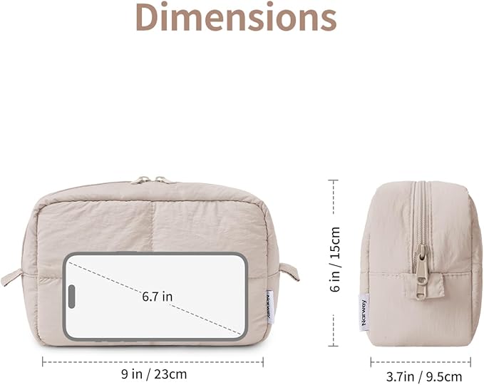 Narwey Travel Makeup Bag for Women Girl, Puffy Make up Organizer Cosmetic Bag, Cute Small Travel Toiletry Bag for Toiletries (Khaki)