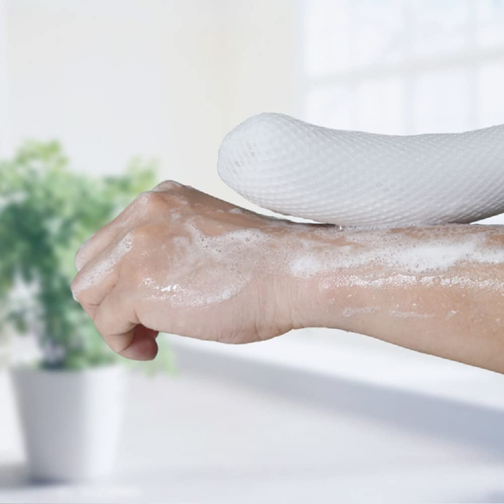 Shuiniba Body Back Bath Brush, Curve Long Handle Mesh Bag Sponge, Replaceable Scrubbing Brush, Exfoliating Skin Shower Brush, Length 15.35 Inch/39cm