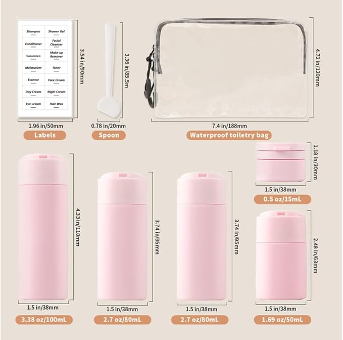 Sprigold 5 Pack Brief and Fashion Travel Bottles TSA Approved, BPA Free Travel Size Containers Refillable Squeeze Bottles for Cosmetic Shampoo Cream Conditioner … (Ancient Nordic Antique White)