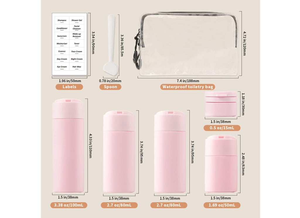 Sprigold 5 Pack Brief and Fashion Travel Bottles TSA Approved, BPA Free Travel Size Travel Containers Refillable Squeeze Bottles for Cosmetic Shampoo Cream Conditioner Lotion Soap… (Nordic grey)