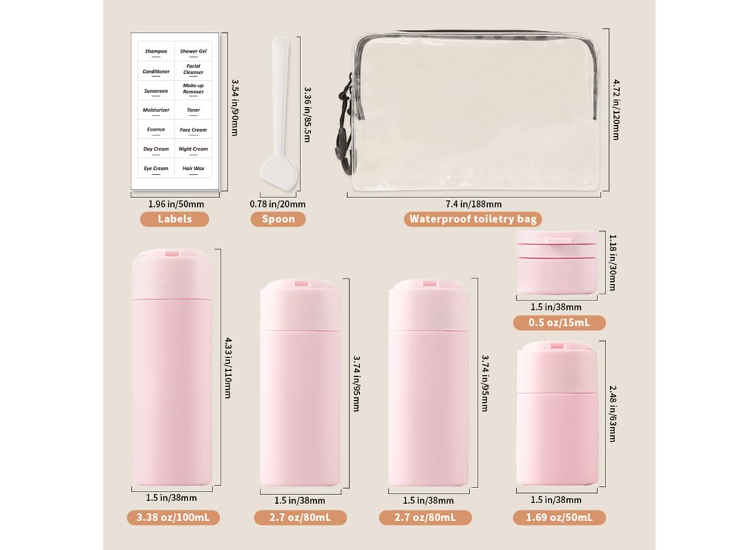 Sprigold 5 Pack Brief and Fashion Travel Bottles TSA Approved, BPA Free Travel Size Travel Containers Refillable Squeeze Bottles for Cosmetic Shampoo Cream Conditioner Lotion Soap… (Nordic grey)