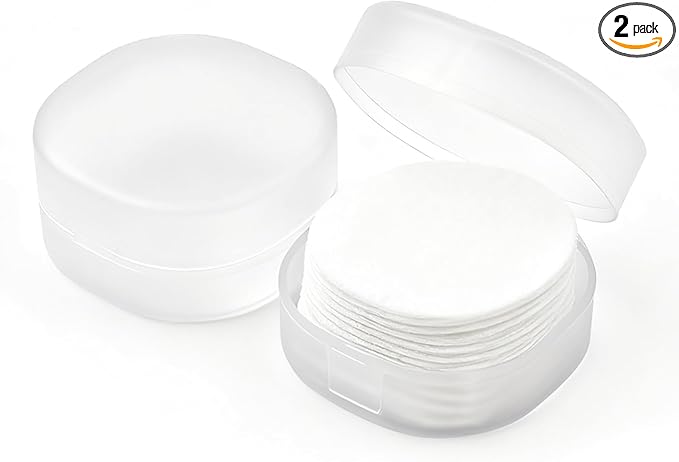 2 Pcs Portable Cotton Round Holder, Plastic Lightweight Cotton Round Dispenser, Small White Transparent Cottons Pads Holder for Makeup Remover Cottons Balls Powder Puff Floss Balls Beads Small Items