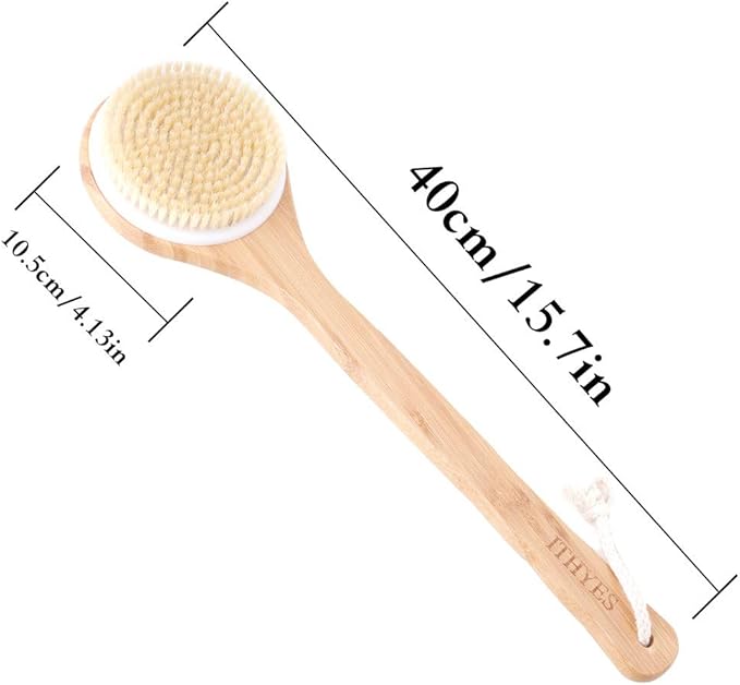 Ithyes Body Brush Dry Brushing Back Scrubber Shower Bath Brush Bamboo Wood Long Handle Natural Bristles exfoliating Massage Improve Blood Circulation Cellulite