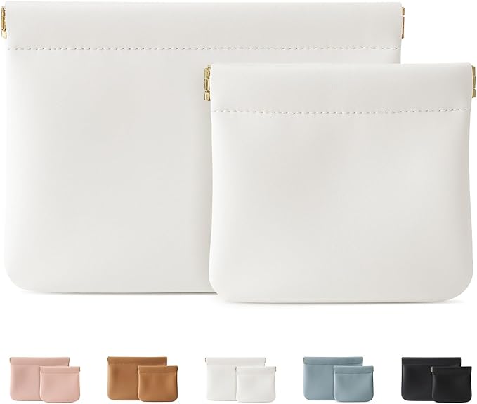 MEIBOOCH 2 Pack Small Makeup Bag for Women, New Organosilicon Super Fiber PU Leather Mini Cosmetic Bag for Travel, Coin Purse Organizer Storage Pouch (Cream)