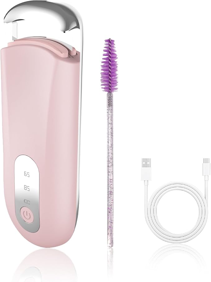 Hsenowi Heated Eyelash Curler for Natural Lashes 2 Level Adjustable Temperature Mini Electric Lash Curler Fast 3 Second Heat Up 24 Hours Long Lasting Curl (Pink Purple)