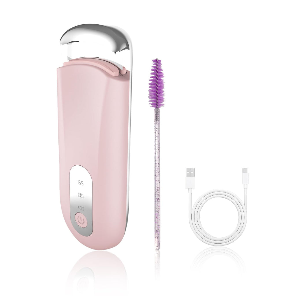 Hsenowi Heated Eyelash Curler for Natural Lashes 2 Level Adjustable Temperature Mini Electric Lash Curler Fast 3 Second Heat Up 24 Hours Long Lasting Curl (Pink Purple)