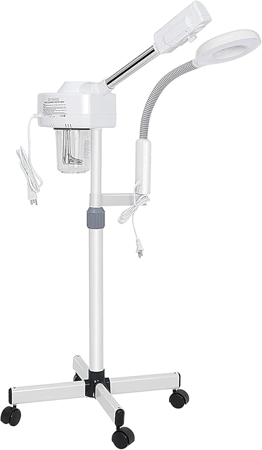 BBBuy 2 in 1 Facial Steamer Professional Nano Ionic Face Deep Cleansing Hydration with 5X Magnifying LED Lamp & Rolling Wheels, High Frequency, Portable Home Spa Salon Beauty Skin Care Equipment