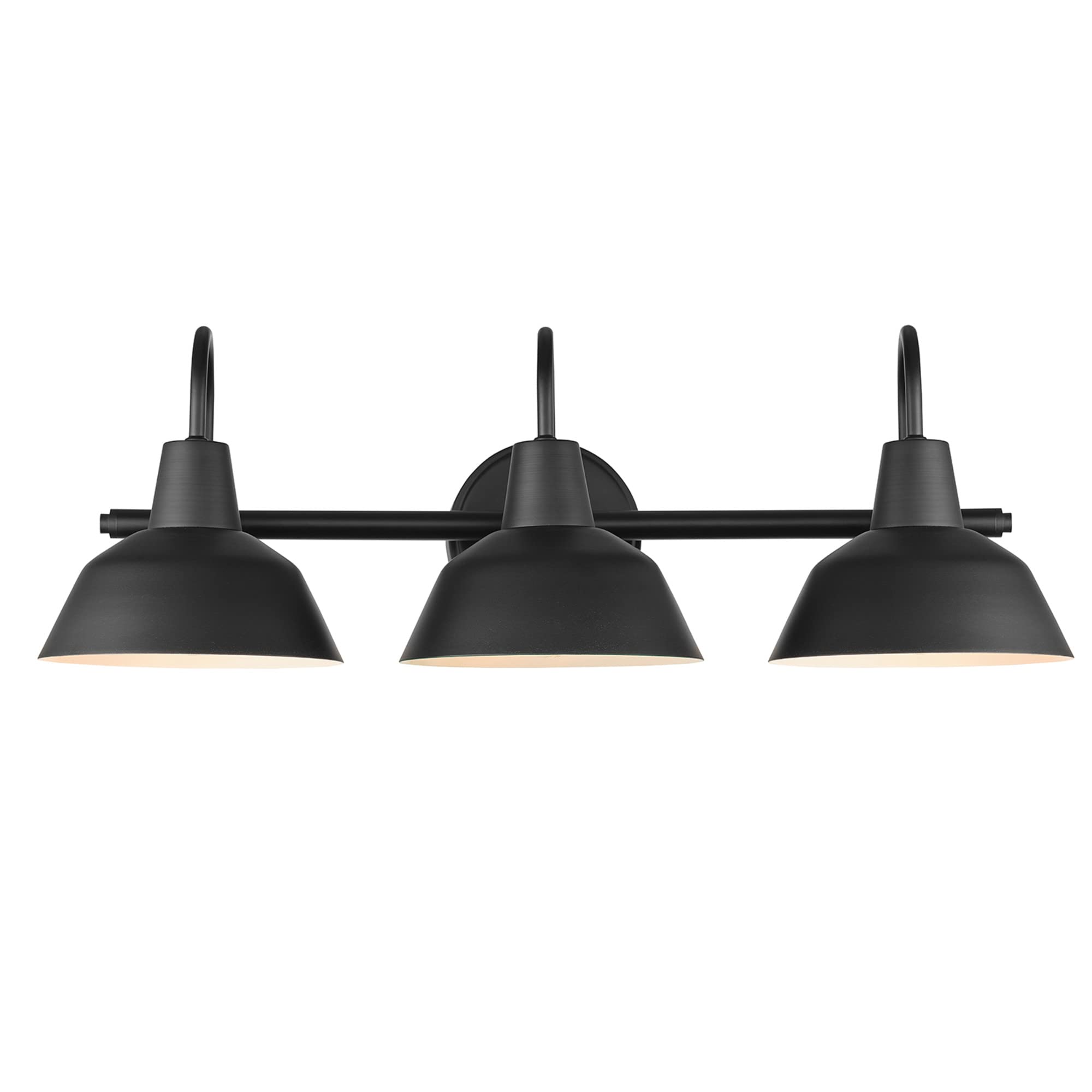 Globe Electric 65554 Barnyard 3-Light Vanity Light, Matte Black, White Interior Shades