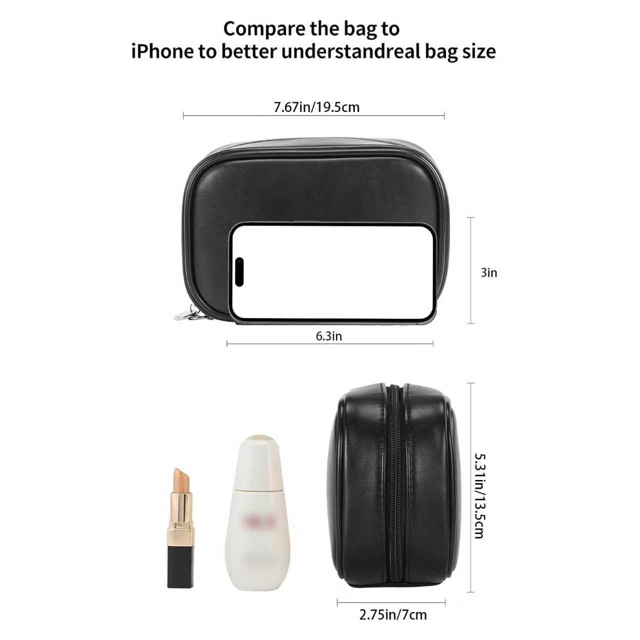 RIGHT AWAY Small Makeup Bag for Purse,Travel Cosmetic Bag Organizer for Women,Cute Make Up Pouch Waterproof Toiletry Bag with Zipper,Portable Makeup Case Skincare Bag for Travel Accessories(Black)
