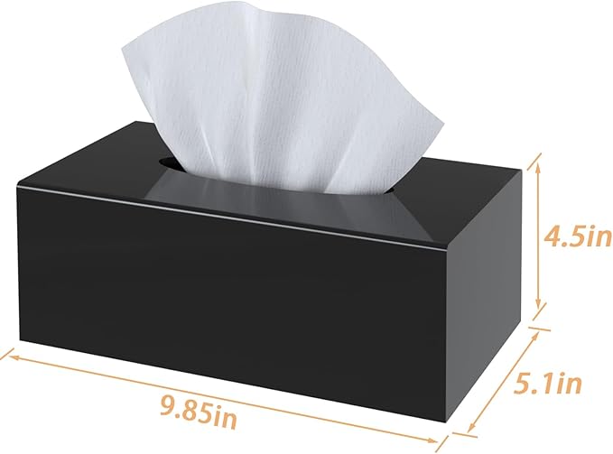SILUT Tissue Box Cover, Tissue Box Cover Rectangle, Stylish Tissue Box Holder, Facial Tissue Holder for Bathroom, Kitchen Vanity, Countertops, Dressers, Night Stand - Shiny Black